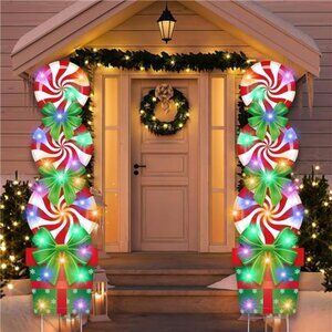 2 Sets Christmas Candy Yard Stakes Decorations Outdoor with Lights, 49 Inch